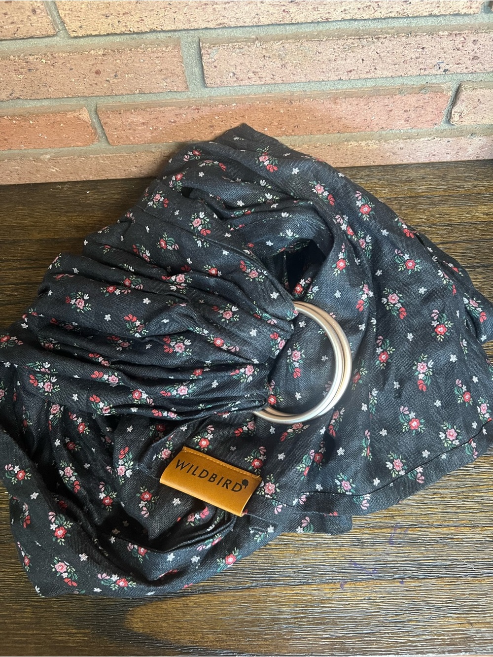 WildBird Black Floral Ring Sling with Pink Rose Print